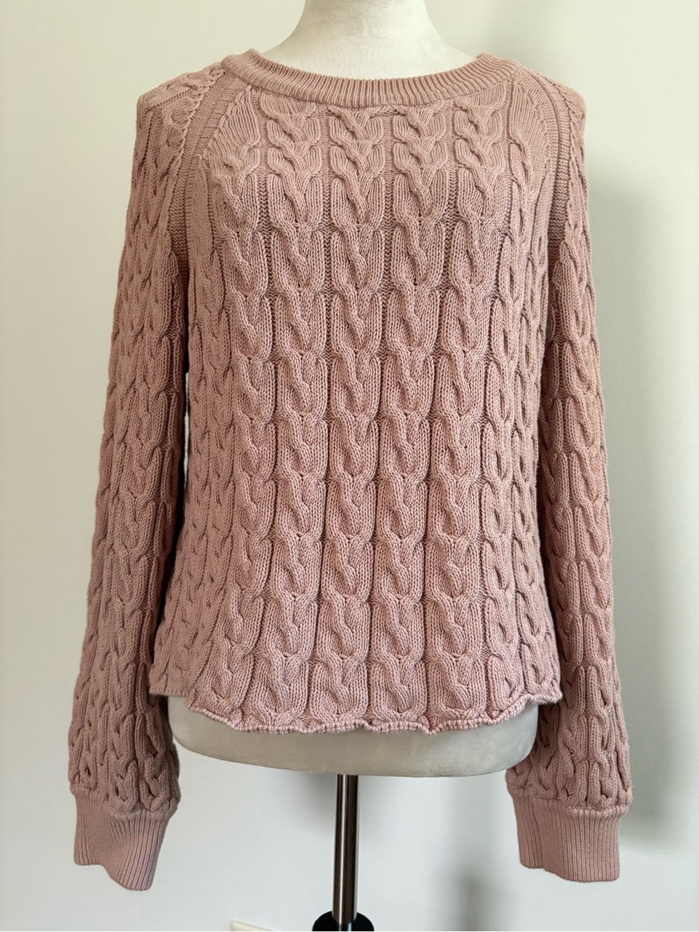J. Crew Blush Pink Relaxed-Fit Cable-Knit Crewneck Sweater Cotton Size Medium
